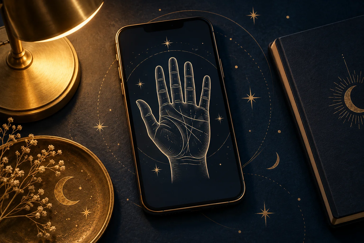 Иллюстрация смартфона со схемой ладони для онлайн-разбора